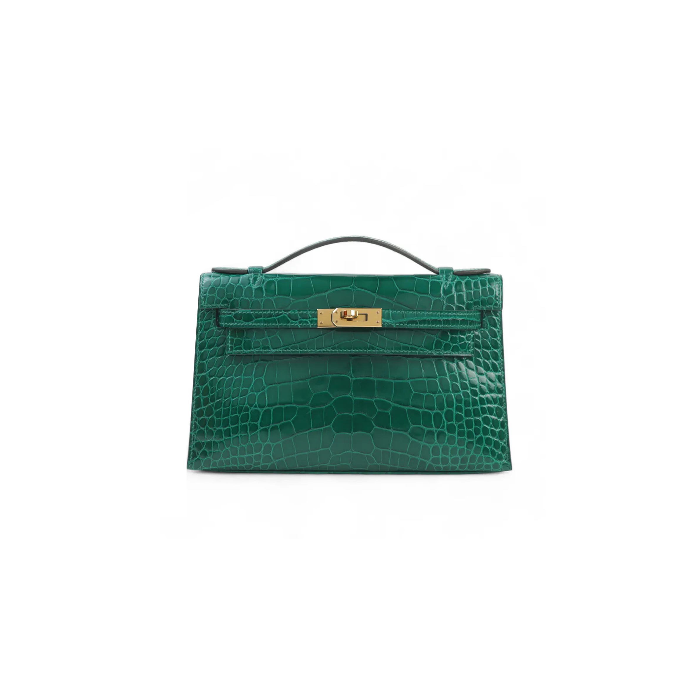 H**mes master kelly pochette vert emeraude crocodile leather gold buckle (22*14*7cm)